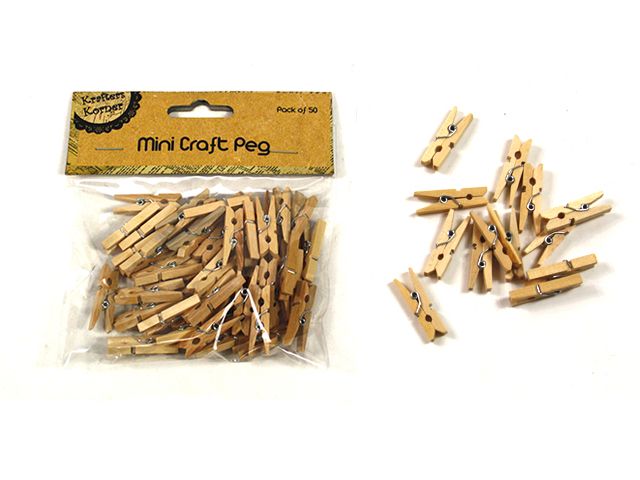 Mini Spring Pegs Natural Pk 50 (Wooden) KK